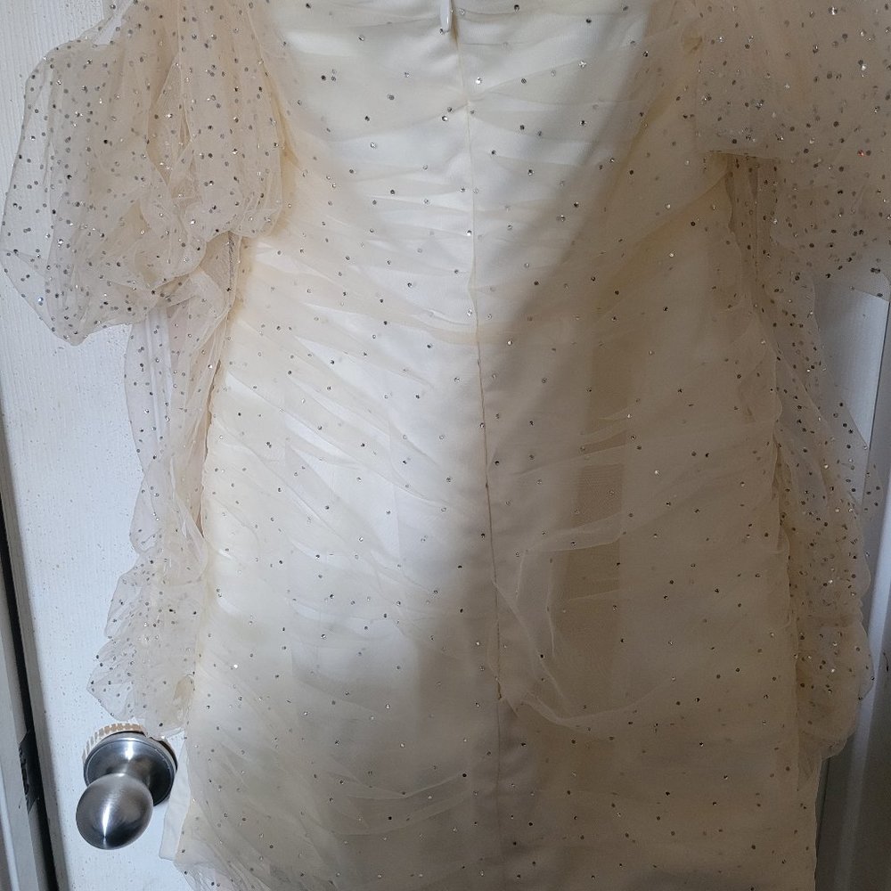 House of CB dress Milana Tulle Ivory crystal puff sleeve